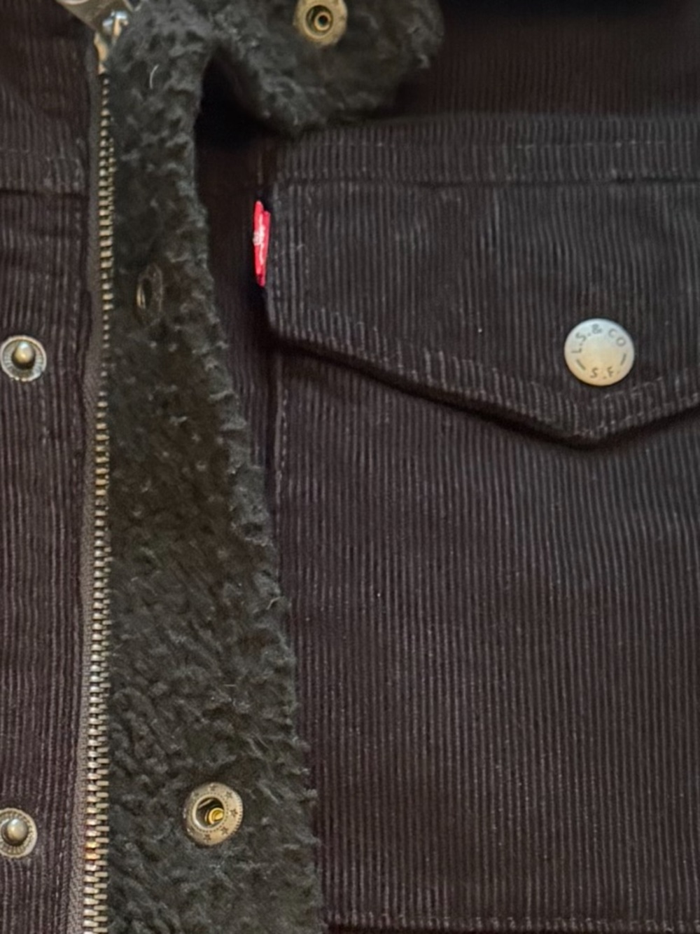 Levi’s Sherpa Lined Corduroy Trucker Jacket Black Men’s L Workwear - Picture 12 of 12